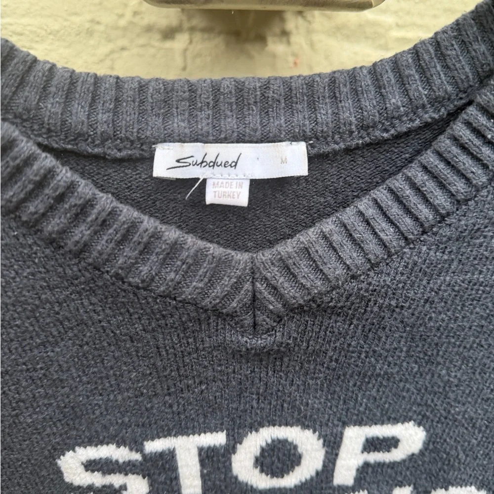 Super rare and adorable fitted navy sweater by Subdied “Stop Looking at Me”
